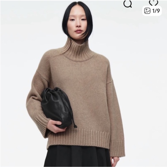 COS Chunky Pure Cashmere Turtleneck Sweater Beige Size Large - Picture 1 of 9